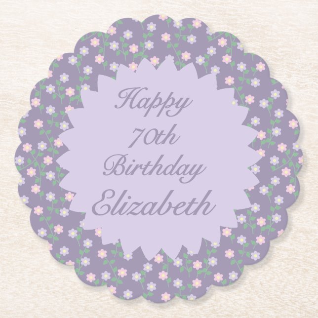Purple Floral Birthday Underlägg Papper (Framsida)