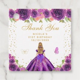 Purple Floral Blonde Hair Princess Birthday Party Gåvor Etiketter