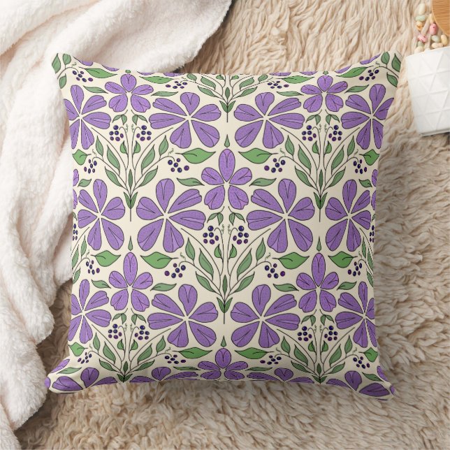 Purple Floral Botanical Pattern  Kudde (Filt)