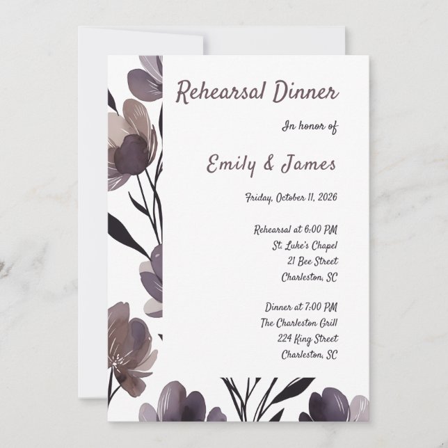 Purple Floral Botanical Wedding Inbjudningar (Framsida)