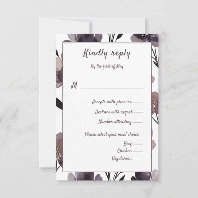 Purple Floral Botanical Wedding OSA Kort (Framsida)