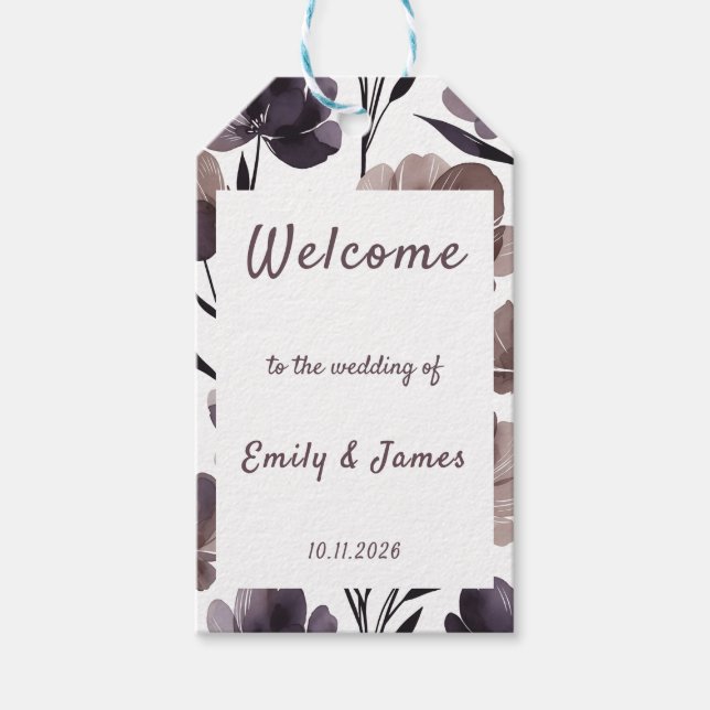 Purple Floral Botanical Wedding Presentetikett (Framsidan)
