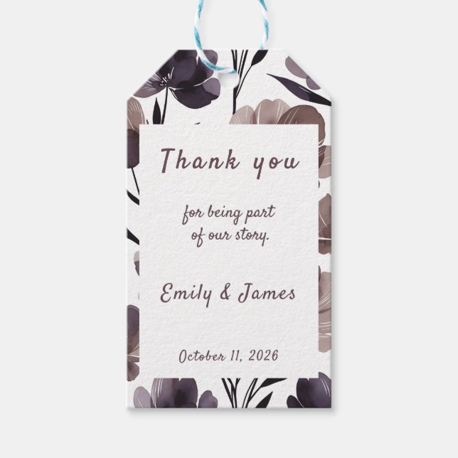 Purple Floral Botanical Wedding Presentetikett (Framsidan)