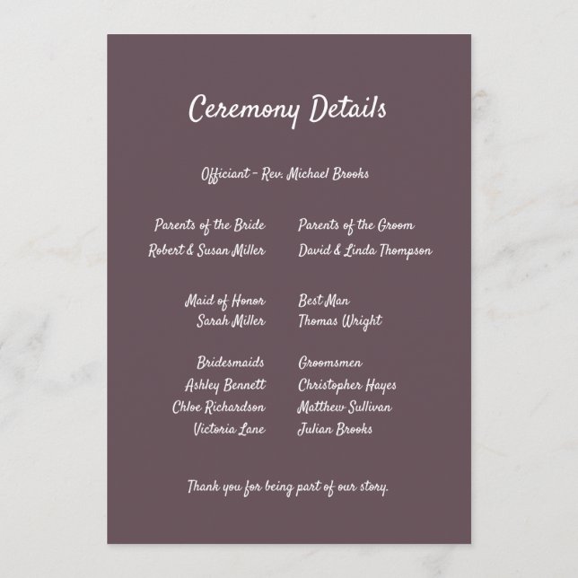 Purple Floral Botanical Wedding Program (Baksida)