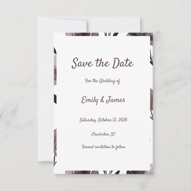 Purple Floral Botanical Wedding Spara Datumet (Framsida)