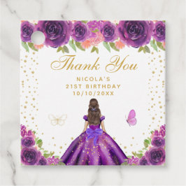 Purple Floral Brunette Hair Princess Birthday  Gåvor Etiketter