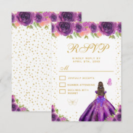 Purple Floral Brunette Hair Princess Sweet Sixteen OSA Kort