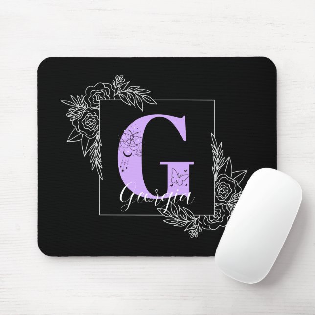 Purple Floral Butterfly Custom Monogram - Letter G Musmatta (Med mus)