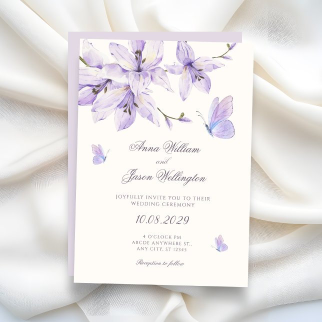 Purple floral butterfly wedding inbjudningar (Skapare uppladdad)