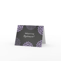 Purple Floral Chalkboard Be My Bridesmaid Card
