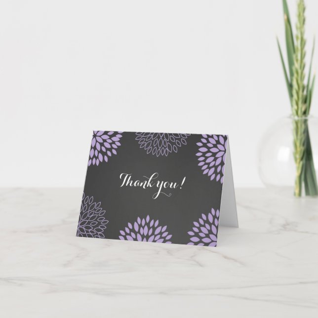 Purple Floral Chalkboard Thank You Card Tack Kort (Framsida)