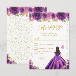 Purple Floral Dark Skin Princess Sweet Sixteen OSA Kort