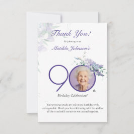 Purple Floral Elegant Custom Photo 90th Birthday Tack Kort
