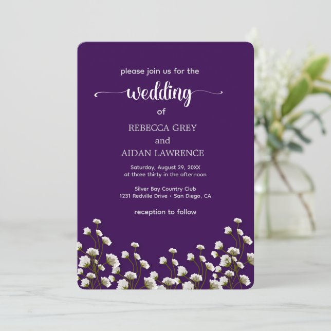 Purple Floral Elegant Wedding Invitation Inbjudningar (Stående Fram)