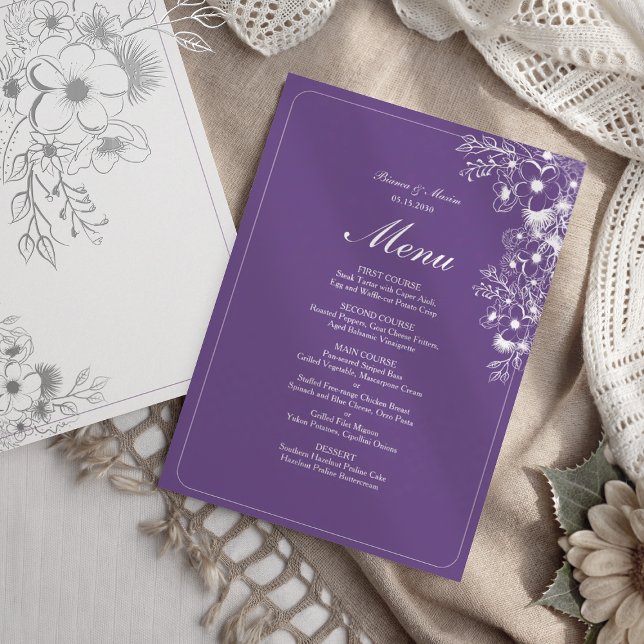 Purple Floral Elegant Wedding Meny (Skapare uppladdad)