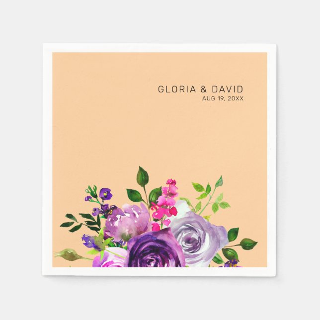 Purple Floral Elegant  Wedding  Pappersservett (Framsidan)