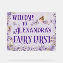 Purple Floral Fairy First 11x14 Birthday Welcome