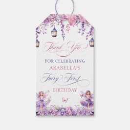 Purple Floral Fairy First Birthday Thank You Presentetikett