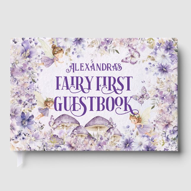 Purple Floral Fairy First Gästböcker (Framsida)