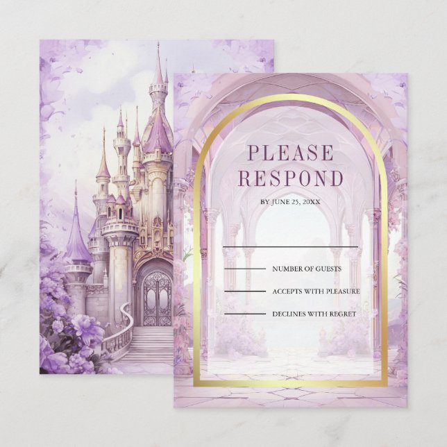 Purple Floral Fairytale Castle Wedding OSA Kort (Fram/baksida)