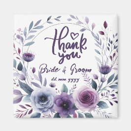 Purple Floral Frame Thank You Wedding Favors Magnet