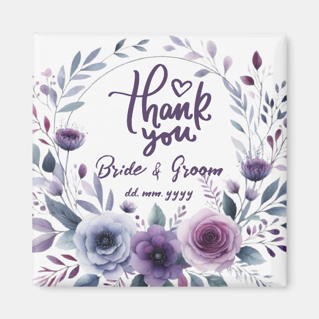 Purple Floral Frame Thank You Wedding Favors Magnet (Framsidan)