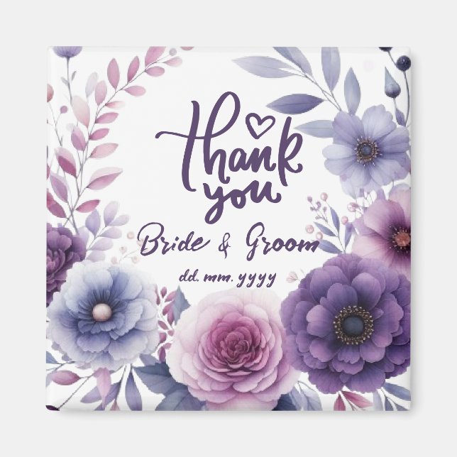 Purple Floral Frame Thank You Wedding Favors Magnet (Framsidan)