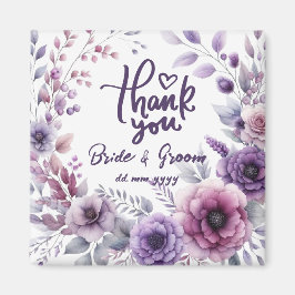Purple Floral Frame Thank You Wedding Favors Magnet