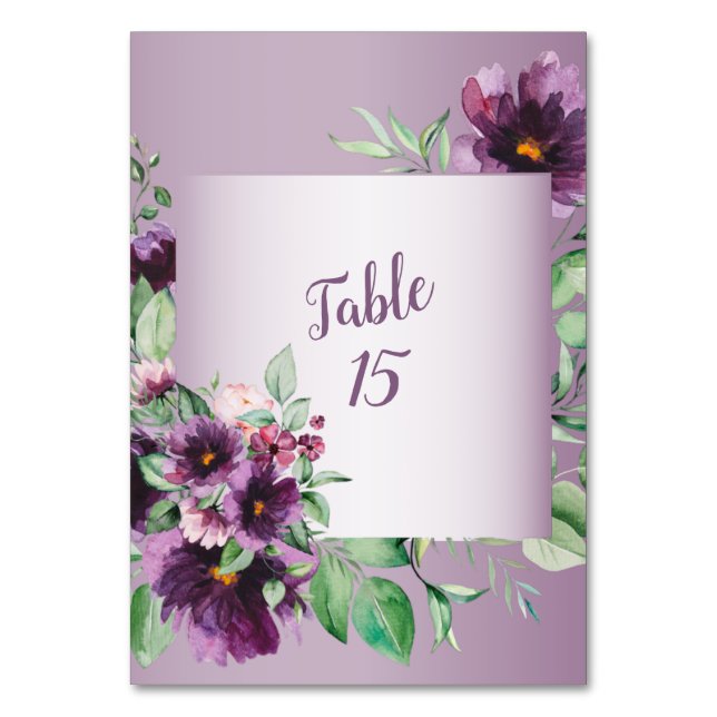 Purple Floral Geometric Greenery Wedding Bordsnummer (Framsidan)