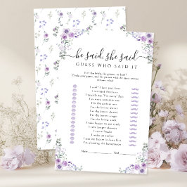 Purple Floral He said She said Bridal Shower Game