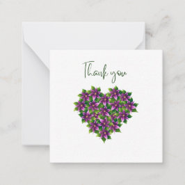 Purple Floral Heart Thank You Flat Notecard Anteckningskort