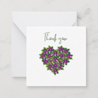 Purple Floral Heart Thank You Flat Notecard Anteckningskort