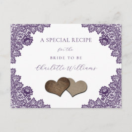 Purple Floral Lace Bridal Shower Recipe Card Vykort