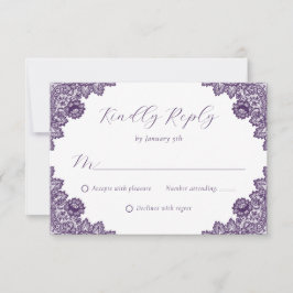Purple Floral Lace Rustic Burlap Hearts Wedding OSA Kort