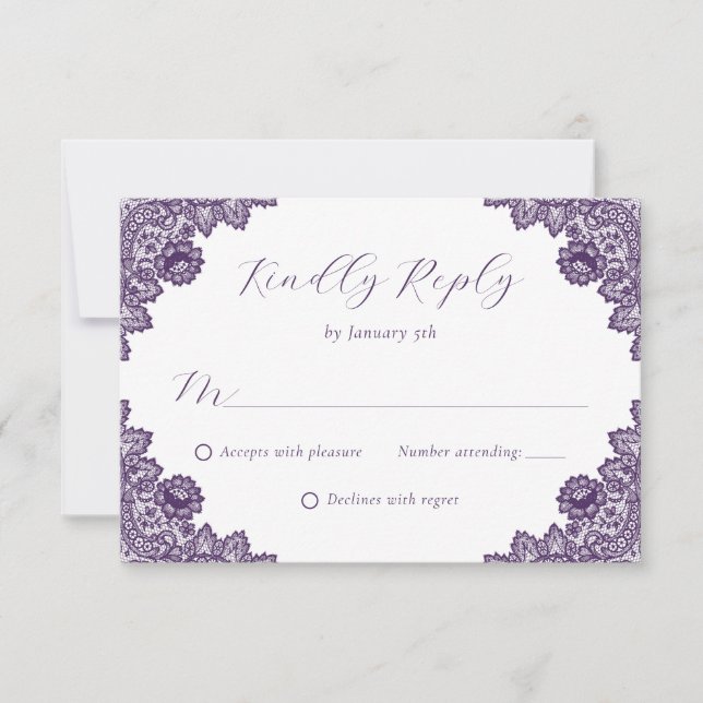 Purple Floral Lace Rustic Burlap Hearts Wedding OSA Kort (Framsida)