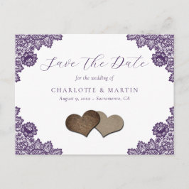Purple Floral Lace Rustic Wedding Save The Date Meddelande Vykort