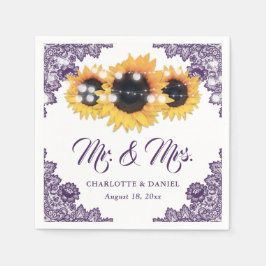 Purple Floral Lace Sunflower Wedding Pappersservett