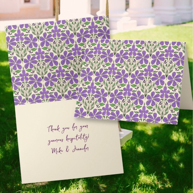 Purple Floral Ogee Pattern Custom Notecards Tack Kort (Skapare uppladdad)