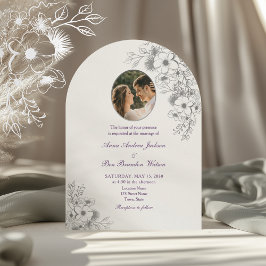 Purple Floral Photo Arched Wedding Inbjudningar
