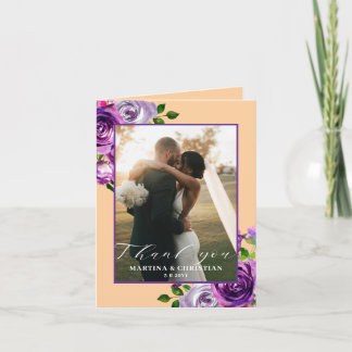 Purple Floral Photo Wedding Folded  Tack Kort