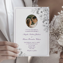 Purple Floral Photo Wedding Inbjudningar