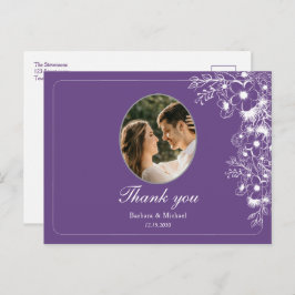 Purple Floral Photo Wedding Thank You Vykort