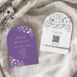 Purple Floral QR Code Wedding Inbjudningar