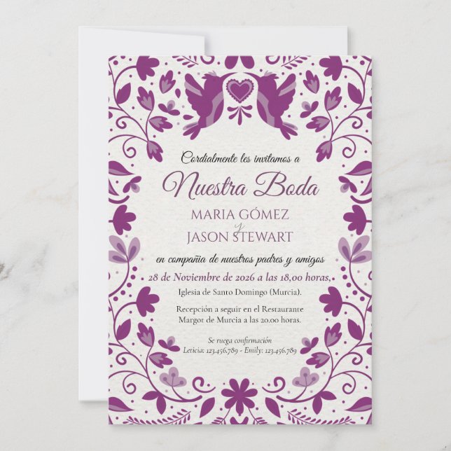Purple Floral Romantic Aesthetic Spanish Wedding Inbjudningar (Framsida)