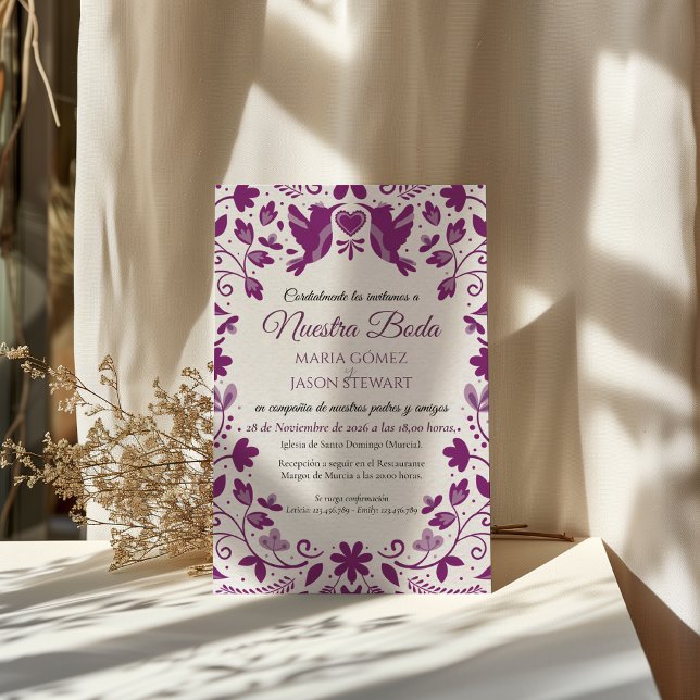 Purple Floral Romantic Aesthetic Spanish Wedding Inbjudningar (Purple Floral Romantic Aesthetic Spanish Wedding Invitation)