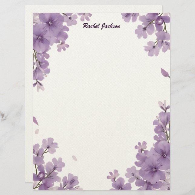 Purple Floral Stationery Paper Brevhuvud (Fram/baksida)