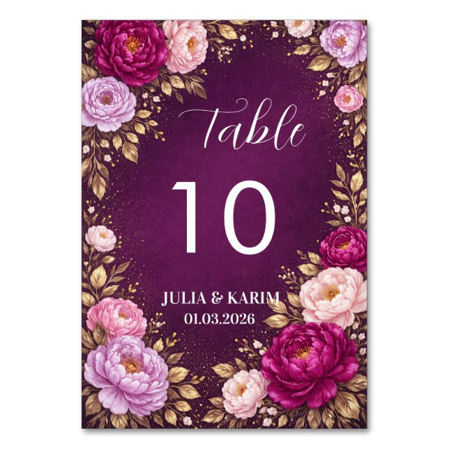 Purple Floral Table Number Cards Wedding Reception Bordsnummer (Framsidan)
