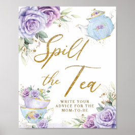 Purple Floral Tea Party Baby Shower Spill The Tea Poster