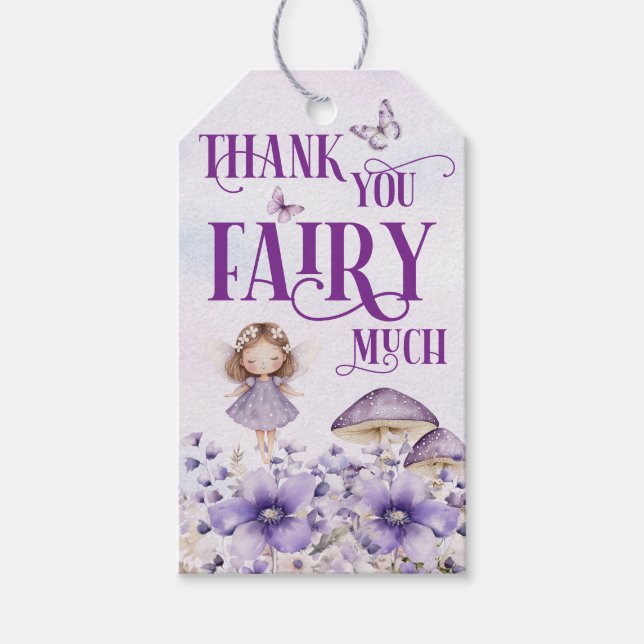 Purple Floral Thank You Fairy Much Presentetikett (Framsidan)
