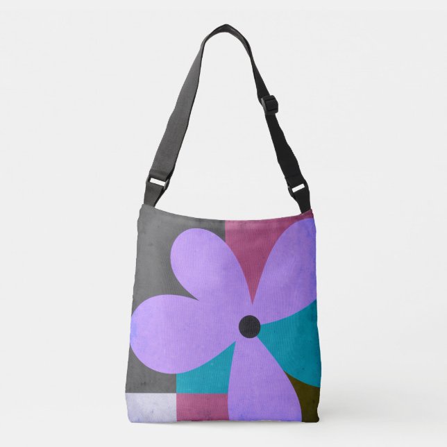 Purple Floral Tote Bag – Modern Minimal Flower Des Axelväska (Framsida)